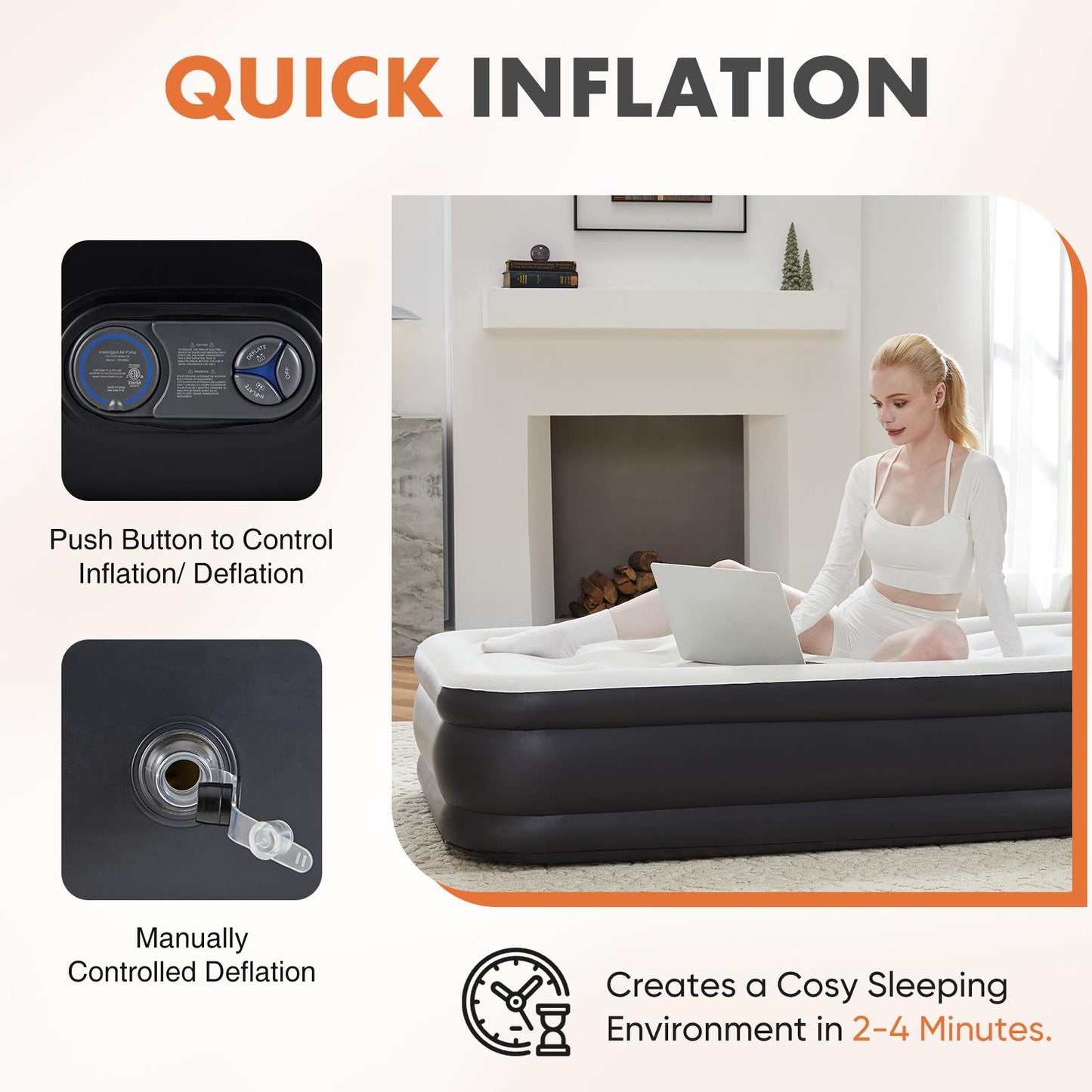 Air Mattress - 18" Inflatable Blow Up Mattress Airbed with Built-in High Capacity Pump, Double Height, Adjustable, Non-Slip Bottom Design