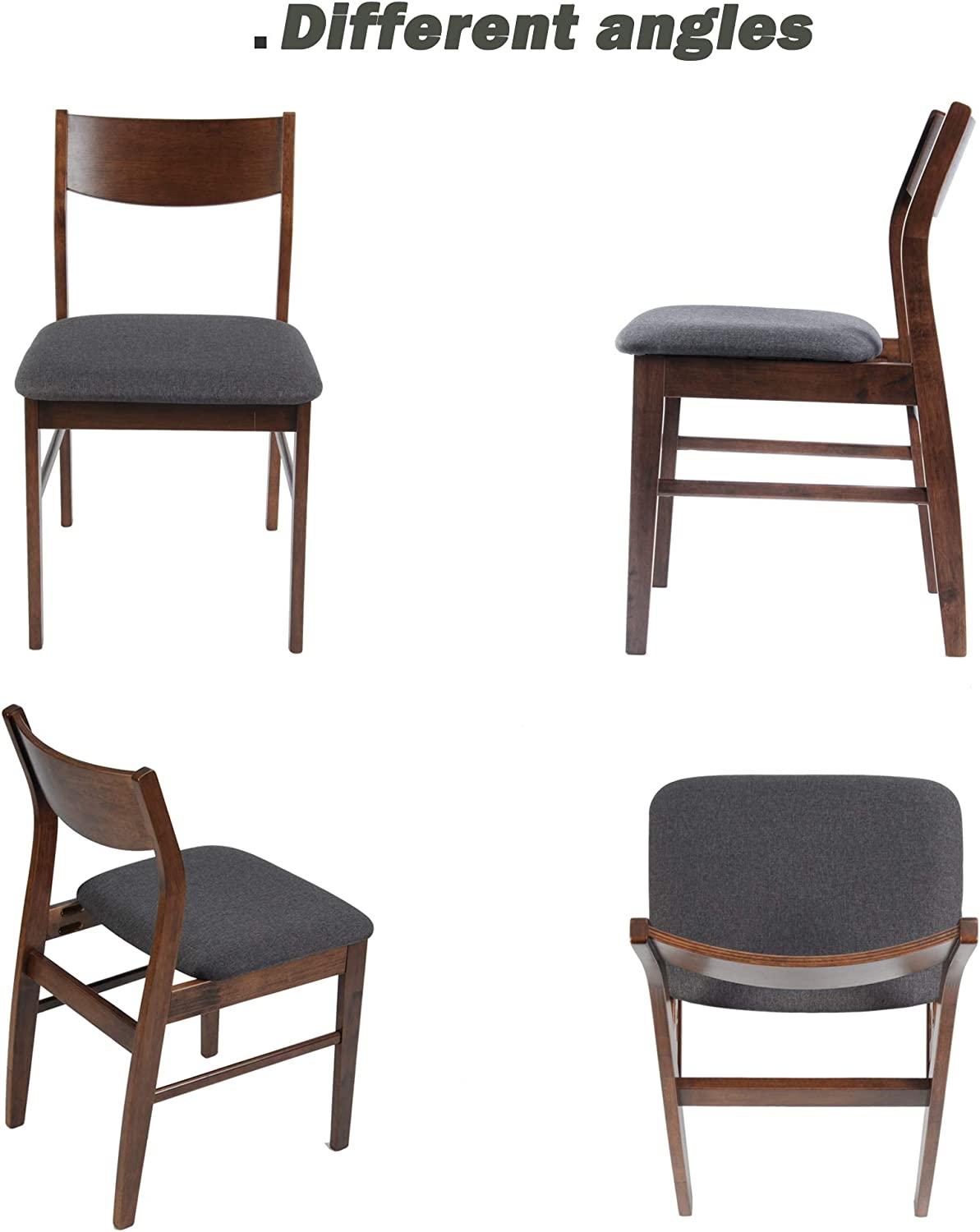 Dining Room Chairs Set of 2 Mid Century Modern Kitchen Restaurant Side Chairs in Dark Grey Fabric an