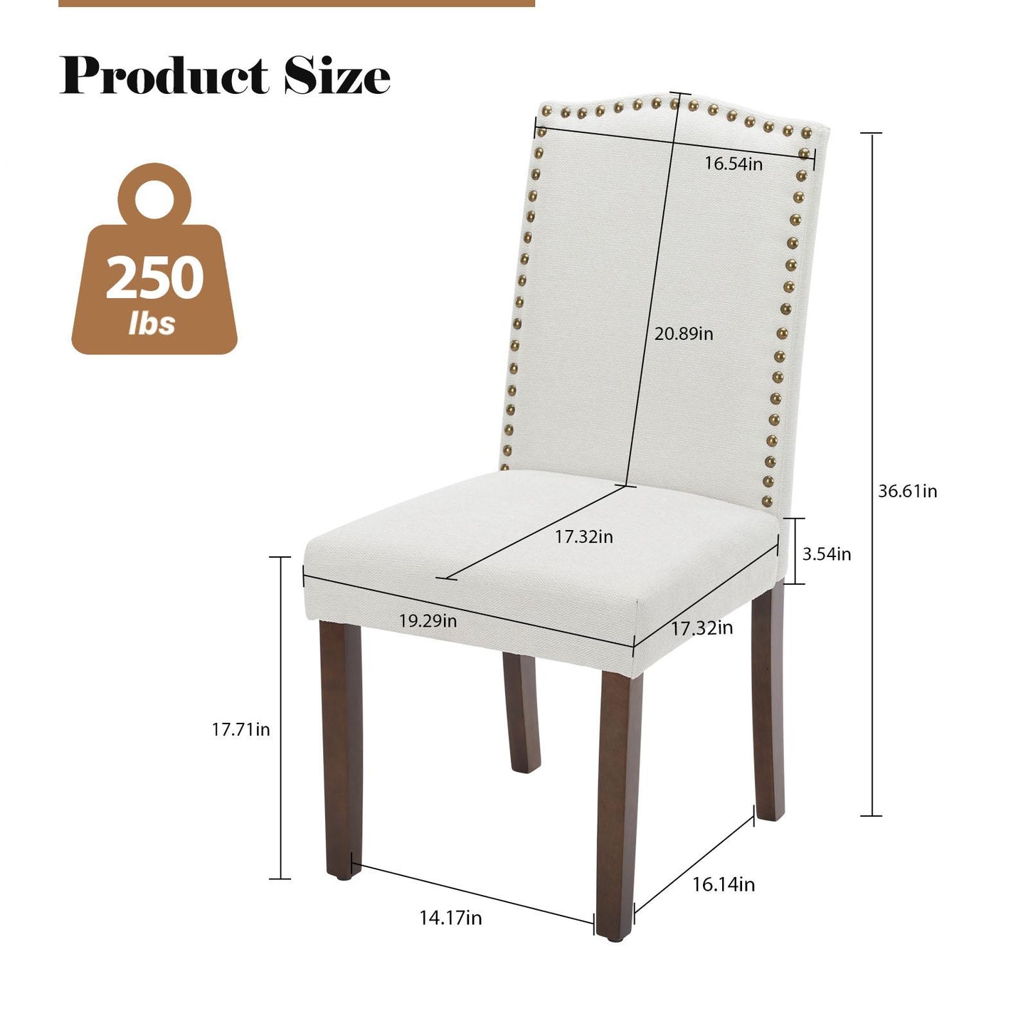 Living Room, Upholstered Leather Dining, Parsons Nailhead Trim and Wood Legs(2PCS)