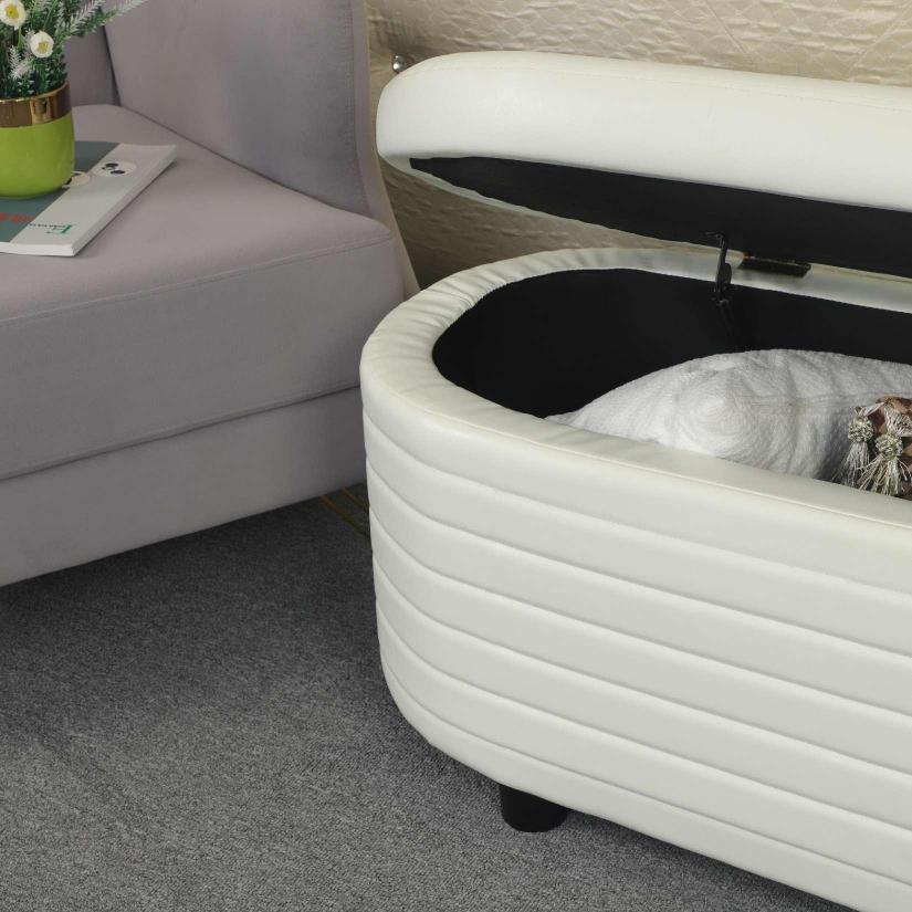 PU Storage Ottoman Bench for Bedroom End of Bed Stool with Safety Hinge for Living Room, Entryway