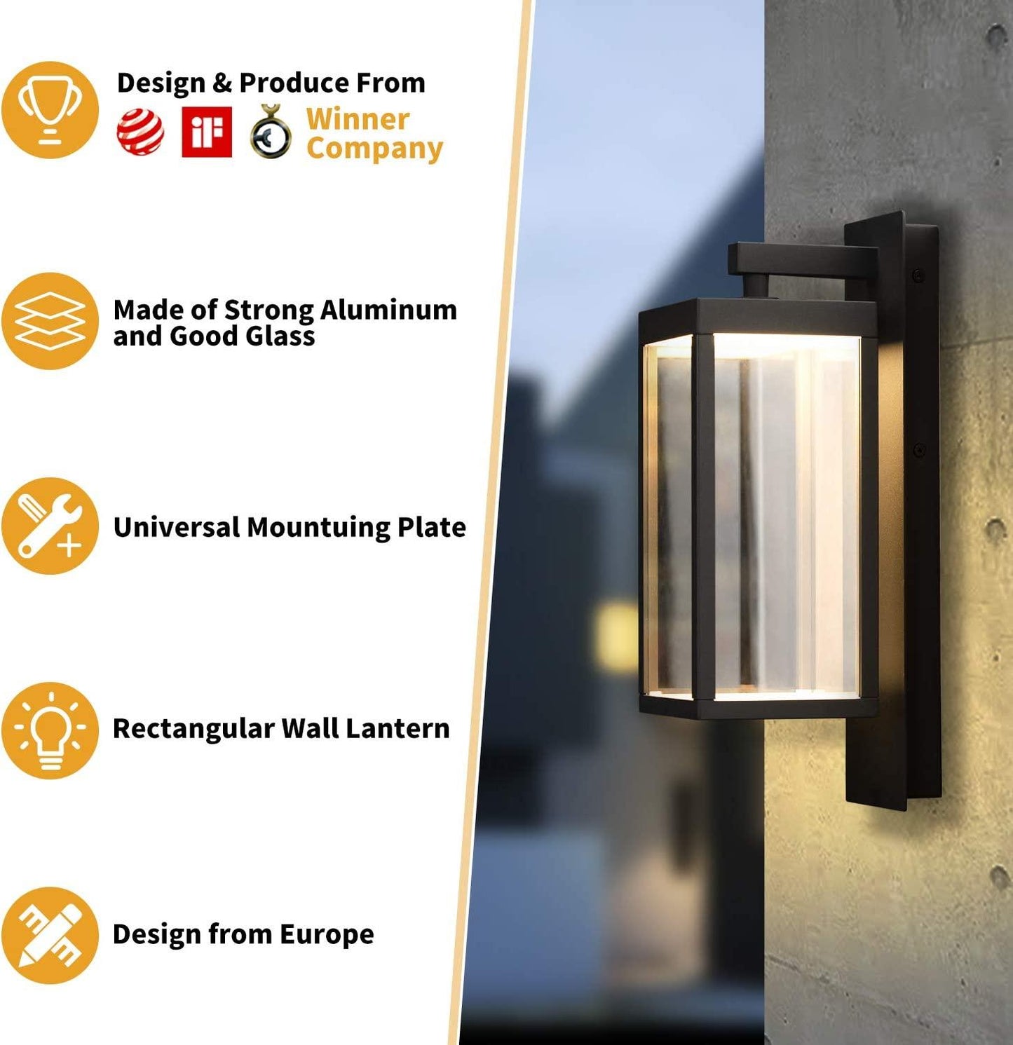 Outdoor Wall Sconce Exterior IP54 Waterproof LED for Porch Entryway Doorway 13W 750Lm 3000K