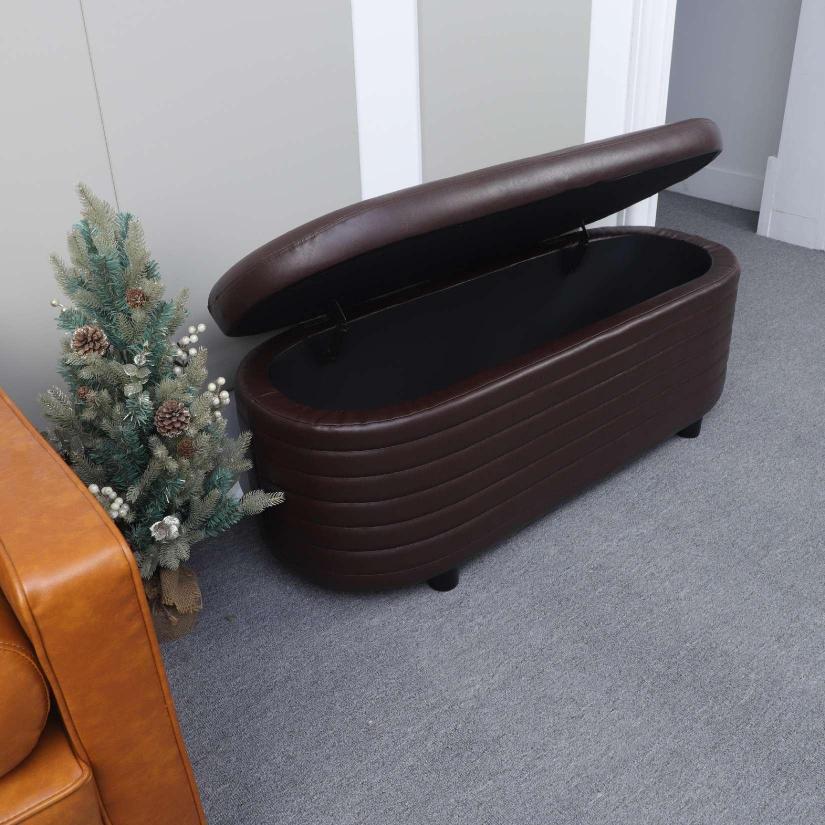 PU Storage Ottoman Bench for Bedroom End of Bed Stool with Safety Hinge for Living Room, Entryway