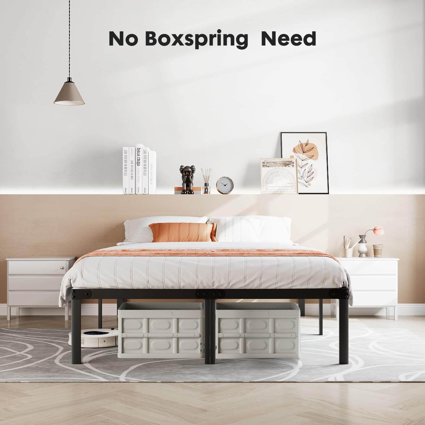 Bed Frame Metal Platform Bed Frame Mattress Foundation with Steel Slat Support