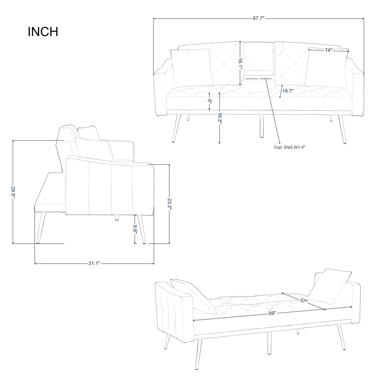 67.7” Futon Sofa bed