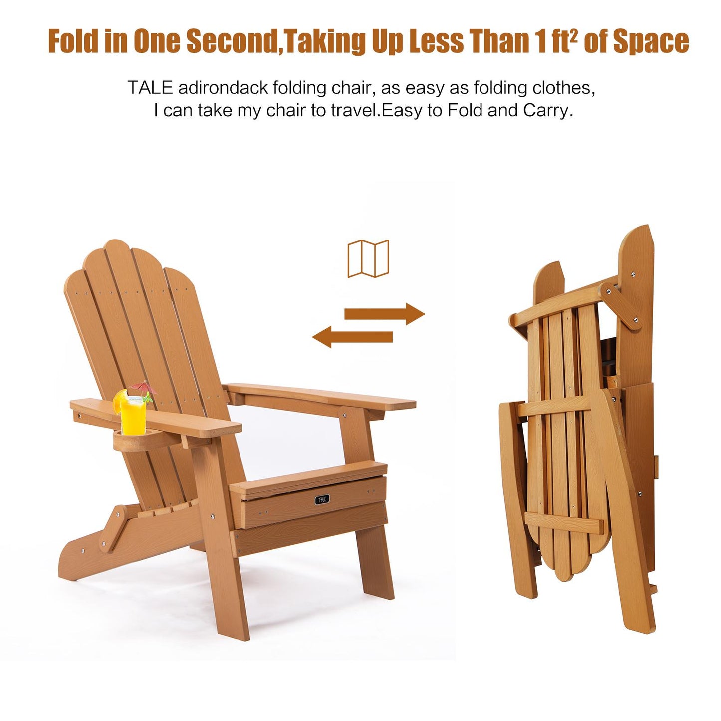 TALE Folding Adirondack Chair with Pullout Ottoman with Cup Holder, Oaversized, Poly Lumbe Ban on Amazon
