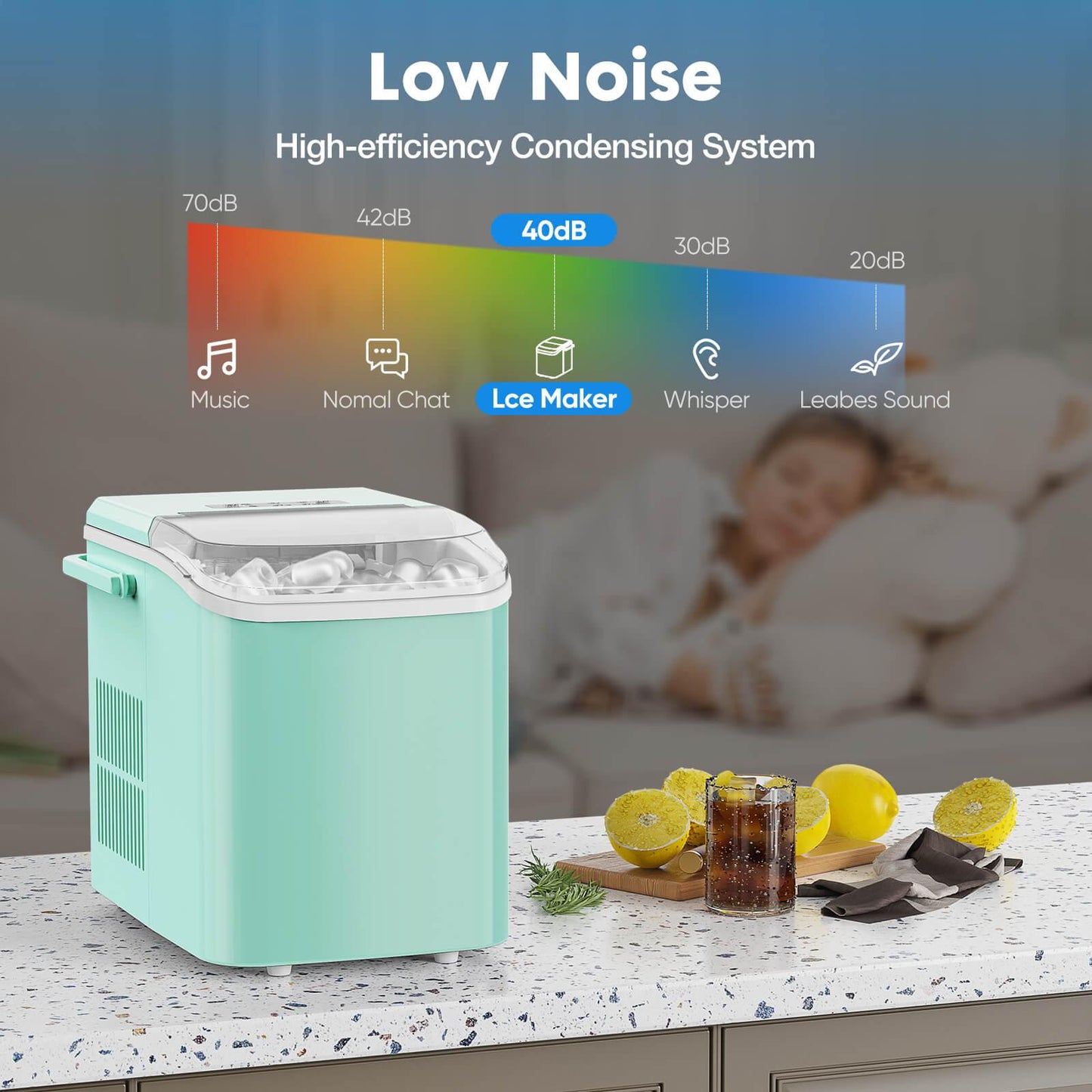 Countertop Ice Maker Machine, Portable Self-Cleaning Ice Machine with Ice Scoop