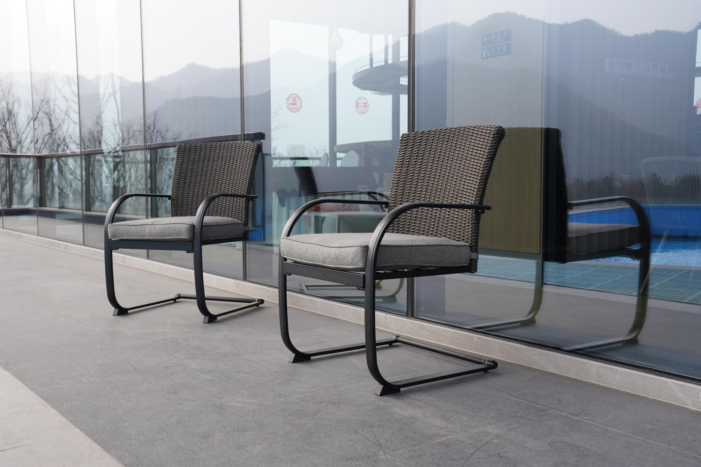 Full Iron Rattan Dining Chair,Dark Grey