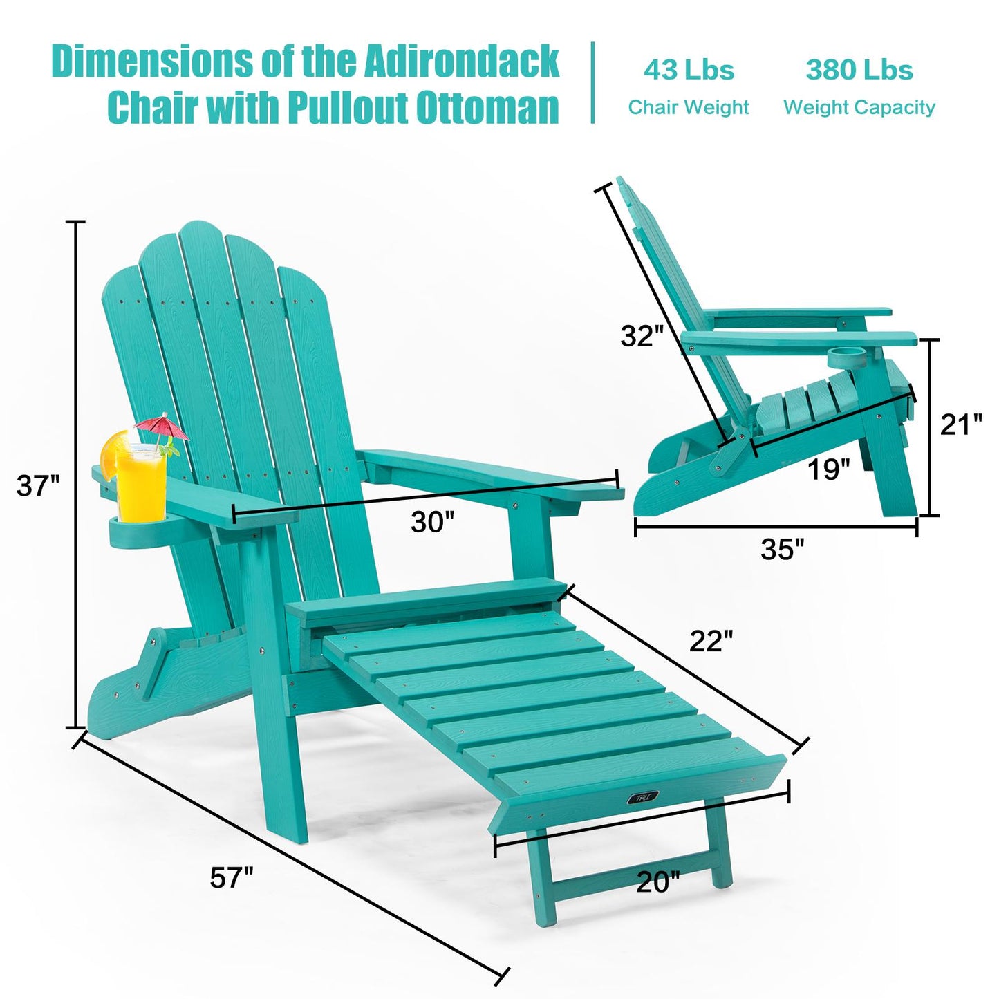 TALE Folding Adirondack Chair with Pullout Ottoman with Cup Holder, Oaversized, Poly Lumbe Ban on Amazon