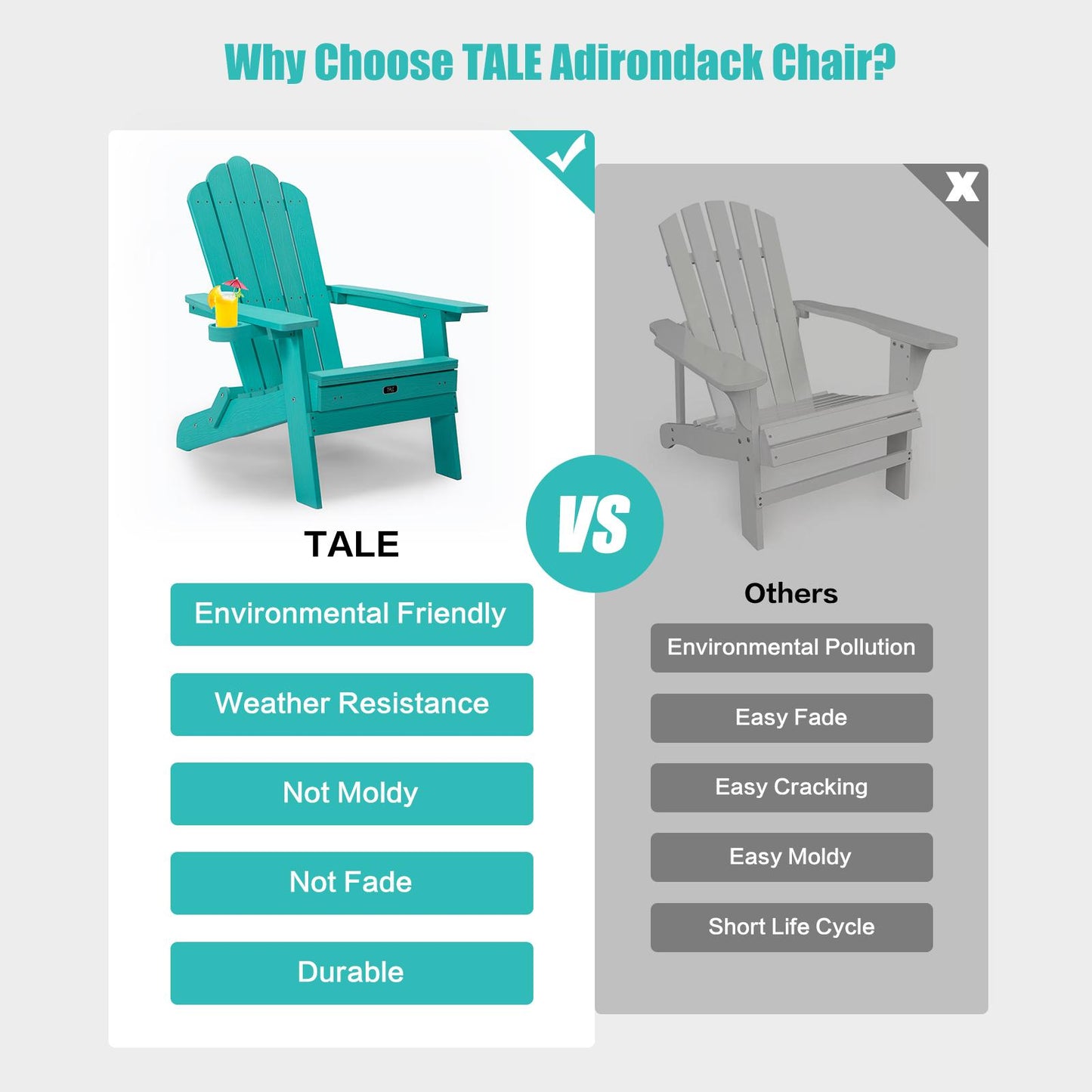 TALE Folding Adirondack Chair with Pullout Ottoman with Cup Holder, Oaversized, Poly Lumbe Ban on Amazon