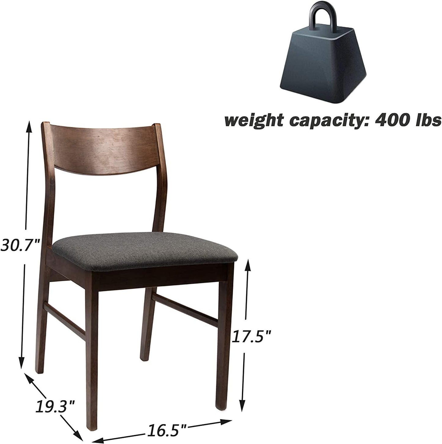Dining Room Chairs Set of 2 Mid Century Modern Kitchen Restaurant Side Chairs in Dark Grey Fabric an