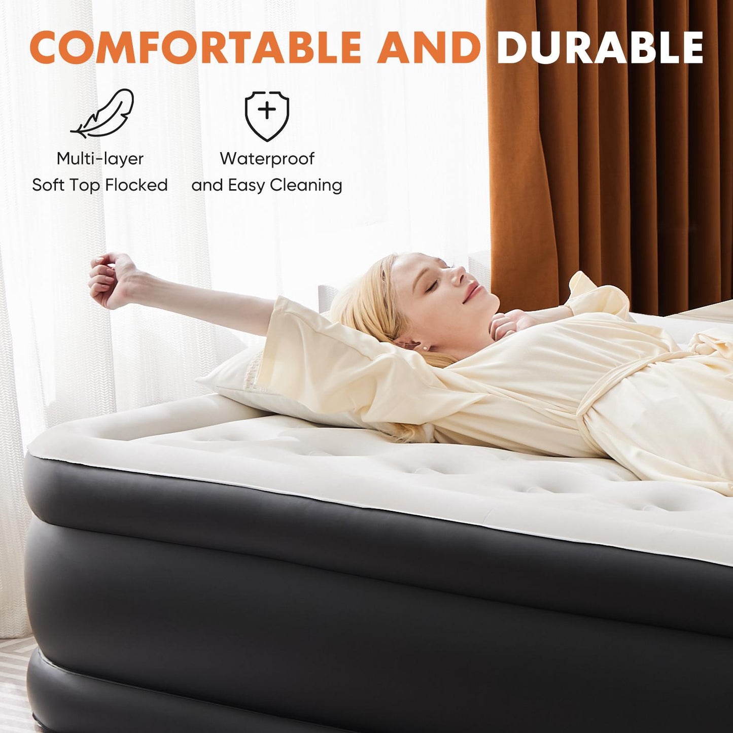 Air Mattress - 18" Inflatable Blow Up Mattress Airbed with Built-in High Capacity Pump, Double Height, Adjustable, Non-Slip Bottom Design