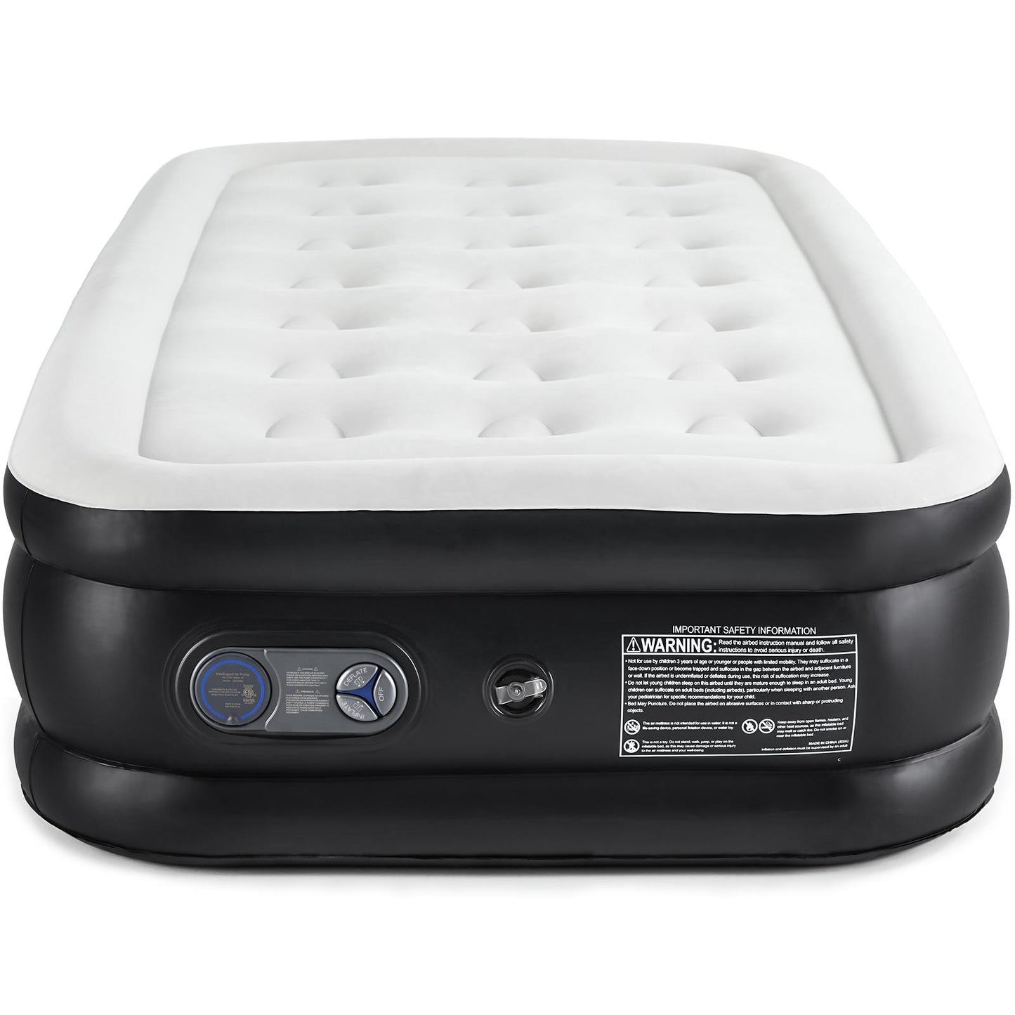Air Mattress - 18" Inflatable Blow Up Mattress Airbed with Built-in High Capacity Pump, Double Height, Adjustable, Non-Slip Bottom Design
