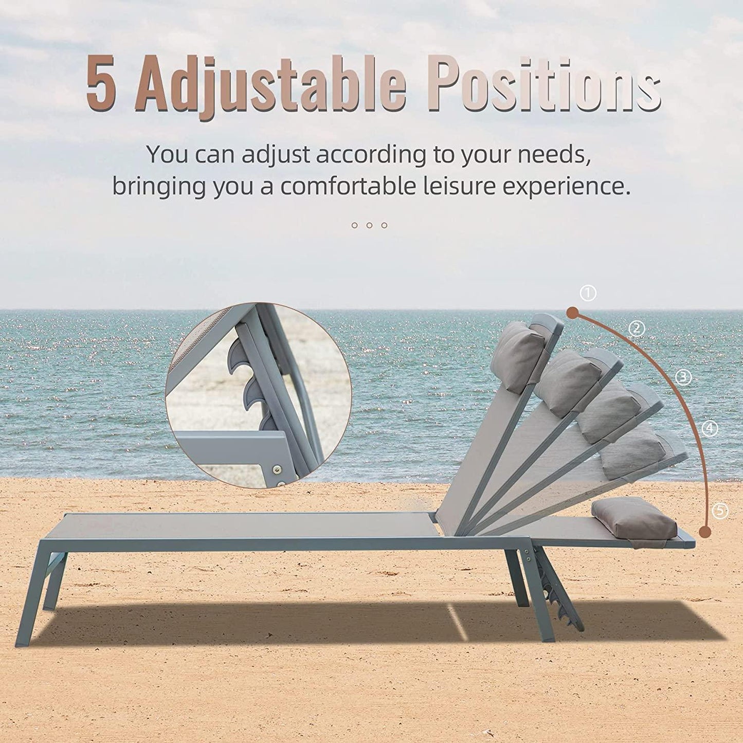 Domi Patio 3 Pieces Aluminum Textilene Chaise Lounge Set with Side Table Outdoor,Adjustable Back