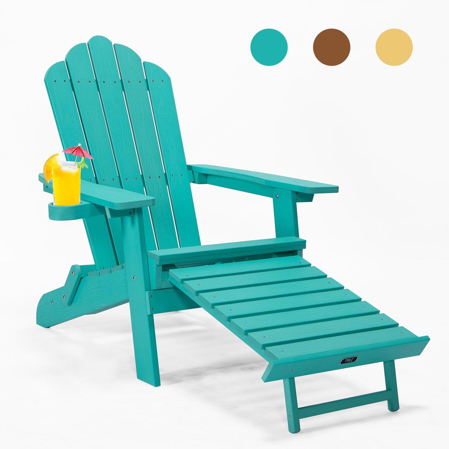 TALE Folding Adirondack Chair with Pullout Ottoman with Cup Holder, Oaversized, Poly Lumbe Ban on Amazon