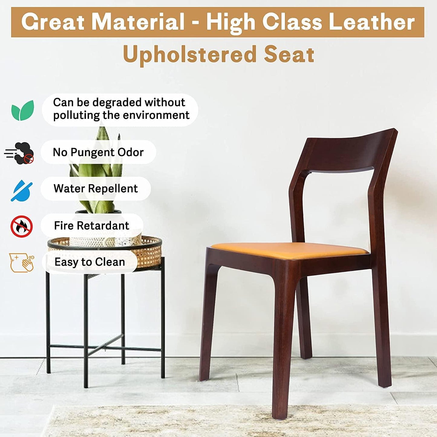 Set of 2 Dining Chair Mid Century Leather and Wood Chair for Living Room Kitchen Bedroom, High-end M