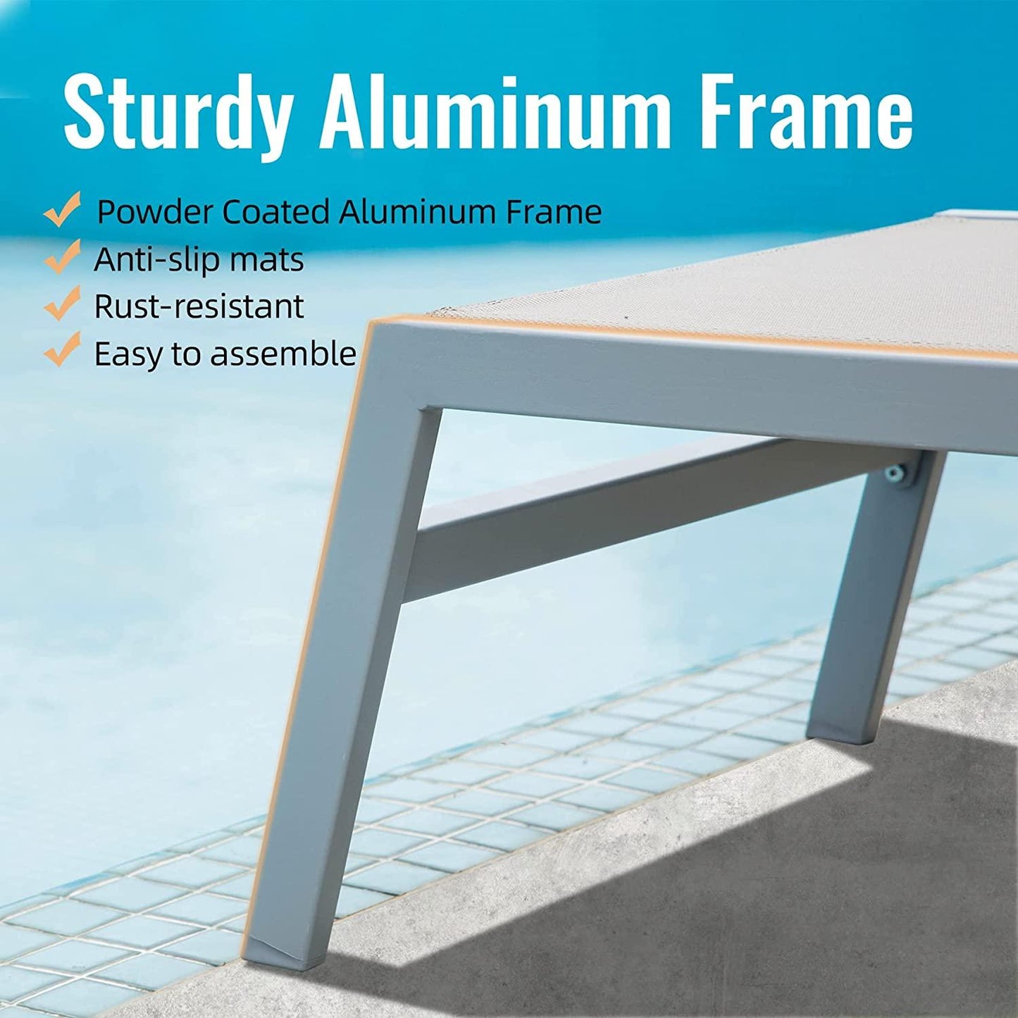 Domi Patio 3 Pieces Aluminum Textilene Chaise Lounge Set with Side Table Outdoor,Adjustable Back