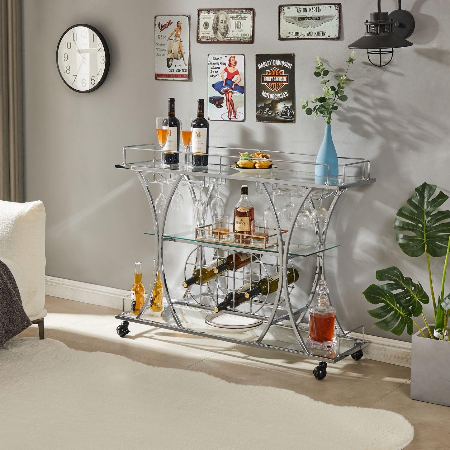 Kitchen & Dining Room Cart 3-Drawer Removable Storage Rack Trolley Cart with Rolling Wheels
