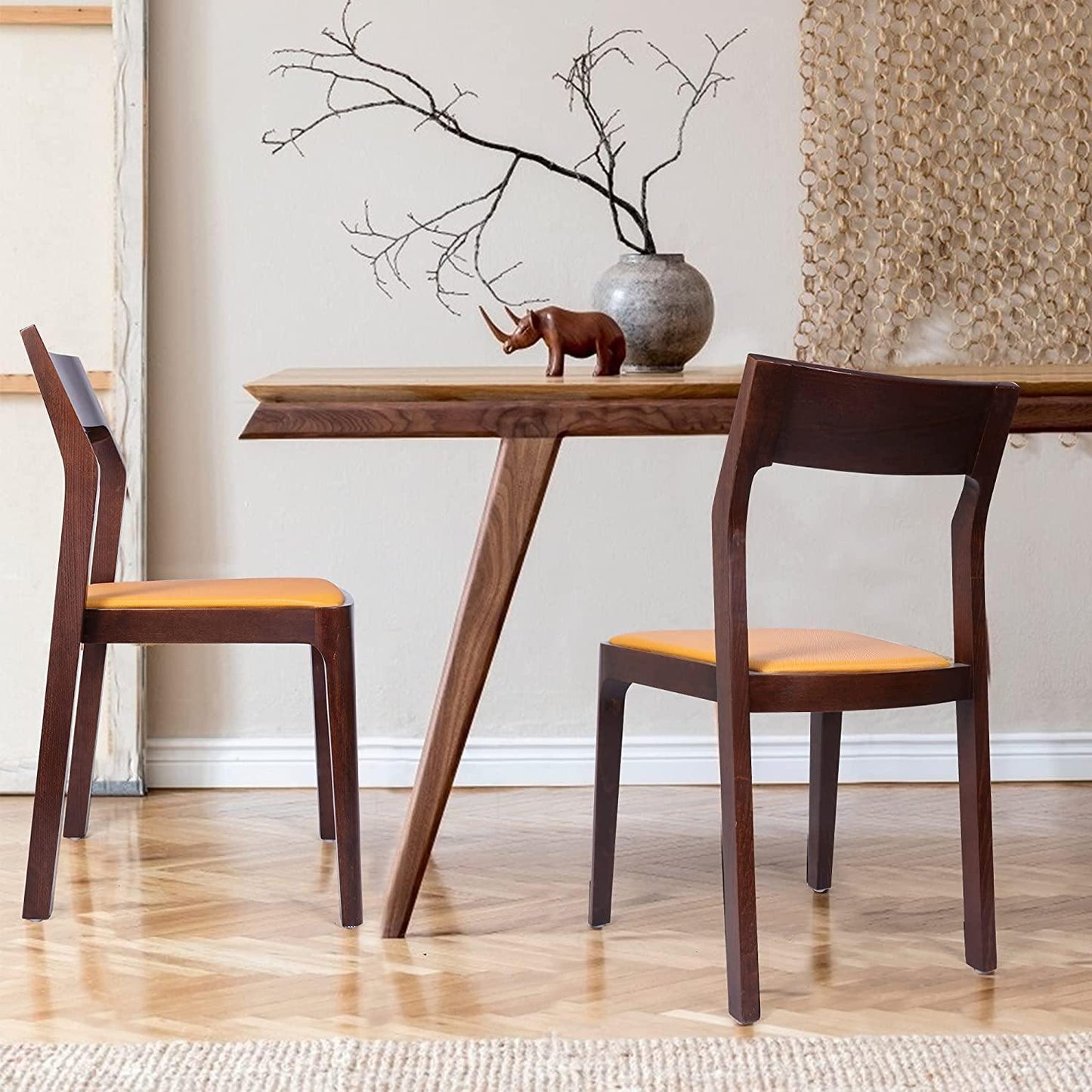 Set of 2 Dining Chair Mid Century Leather and Wood Chair for Living Room Kitchen Bedroom, High-end M