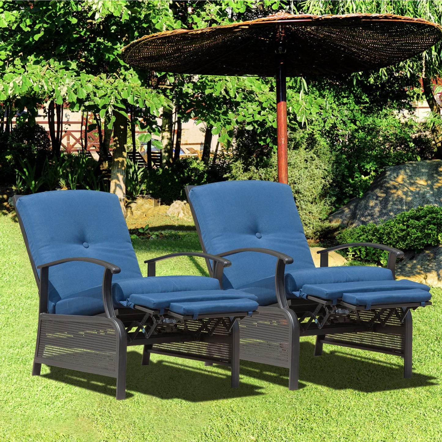 Domi Outdoor Living Adjustable Patio Recliner Chair Metal Outdoor Reclining Lounge Chair with Remova
