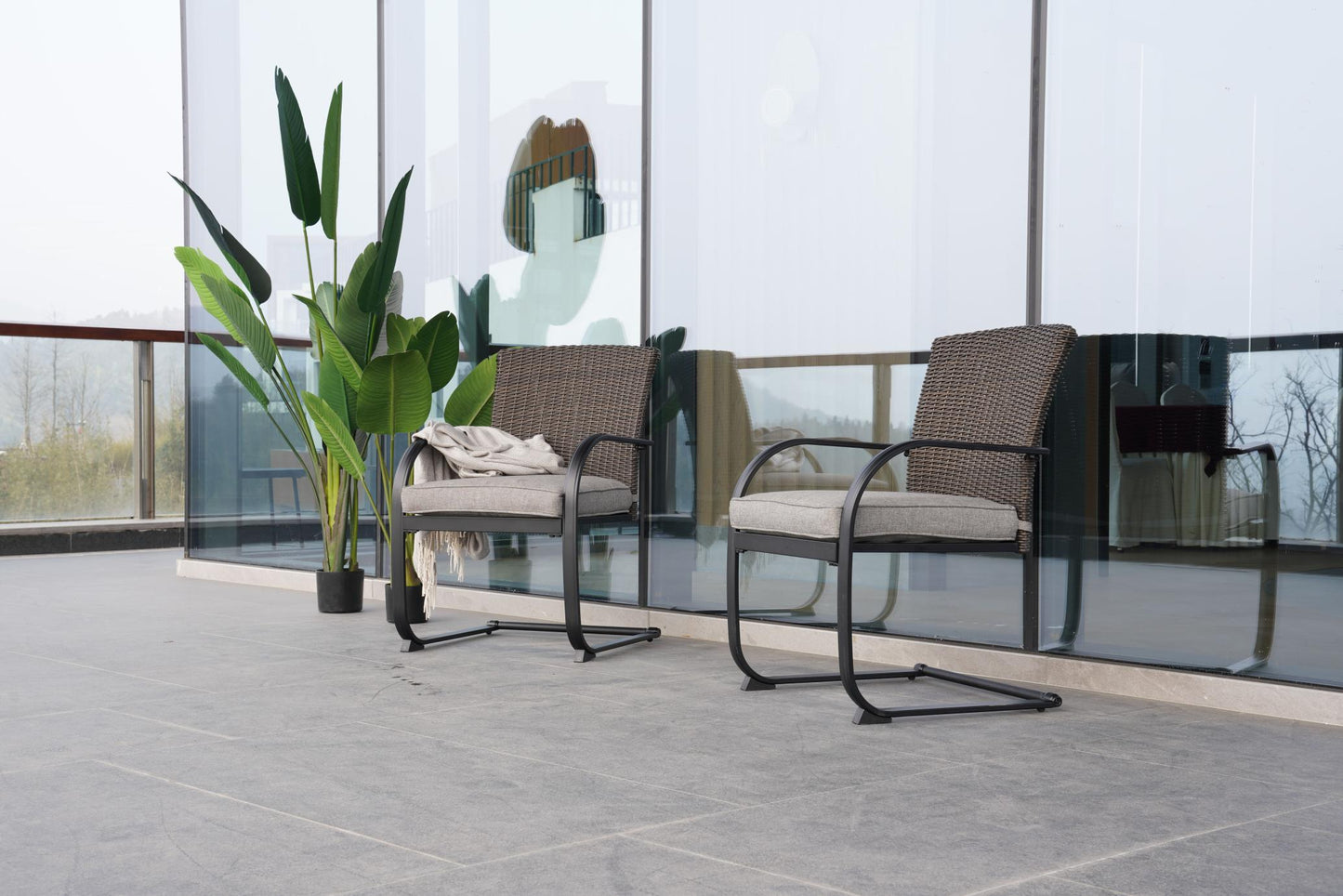 Full Iron Rattan Dining Chair,Dark Grey