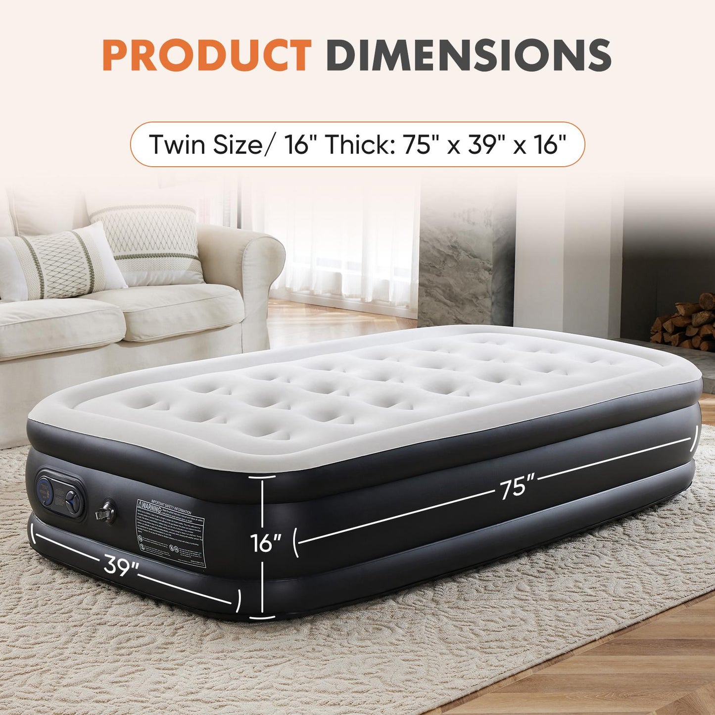 Air Mattress - 18" Inflatable Blow Up Mattress Airbed with Built-in High Capacity Pump, Double Height, Adjustable, Non-Slip Bottom Design