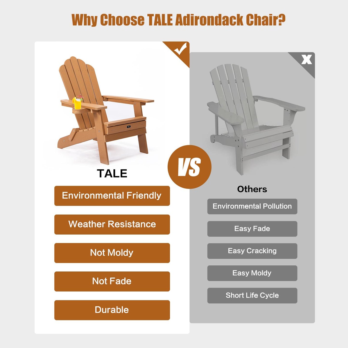 TALE Folding Adirondack Chair with Pullout Ottoman with Cup Holder, Oaversized, Poly Lumbe Ban on Amazon