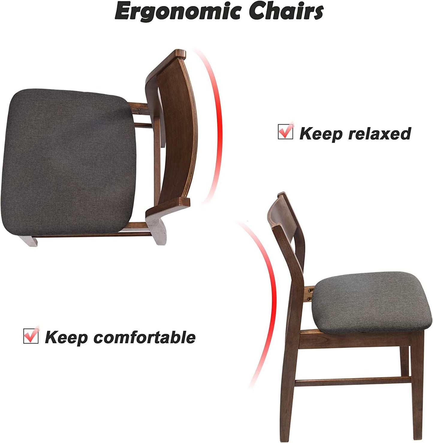 Dining Room Chairs Set of 2 Mid Century Modern Kitchen Restaurant Side Chairs in Dark Grey Fabric an