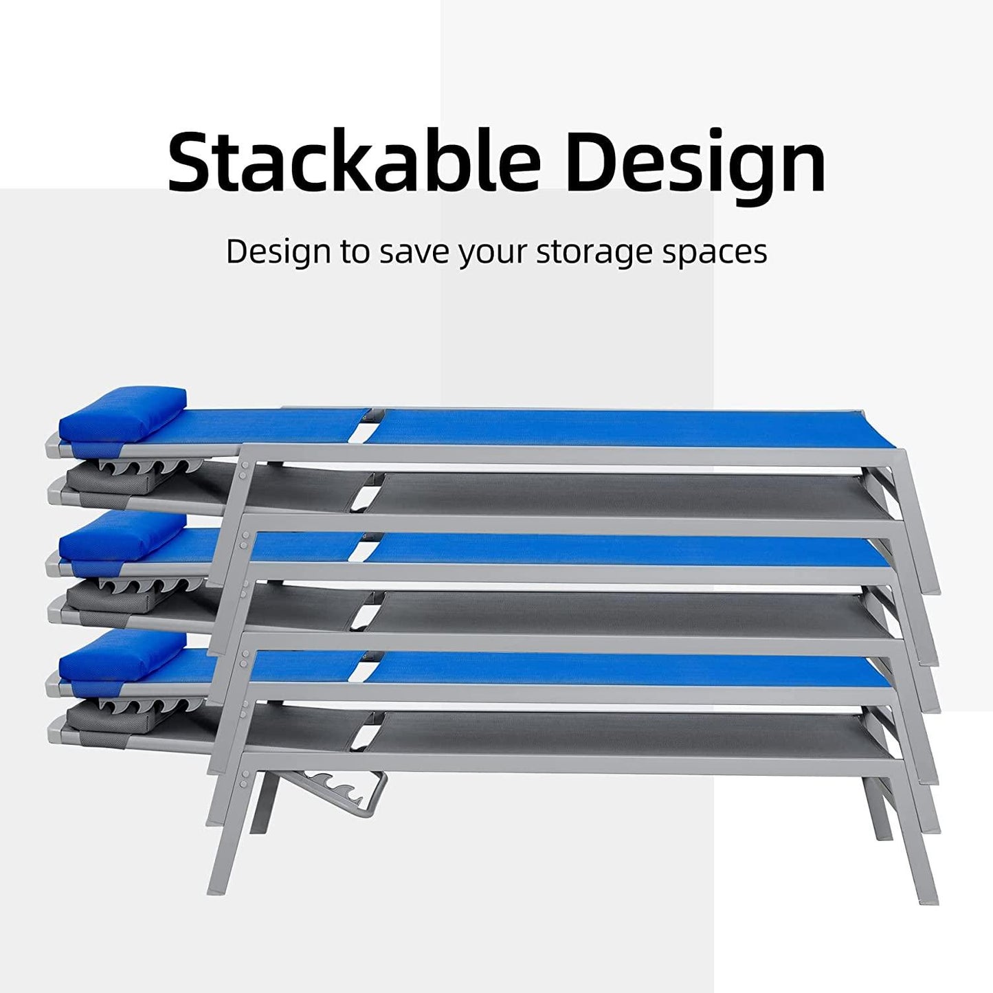 Domi Patio 3 Pieces Aluminum Textilene Chaise Lounge Set with Side Table Outdoor,Adjustable Back