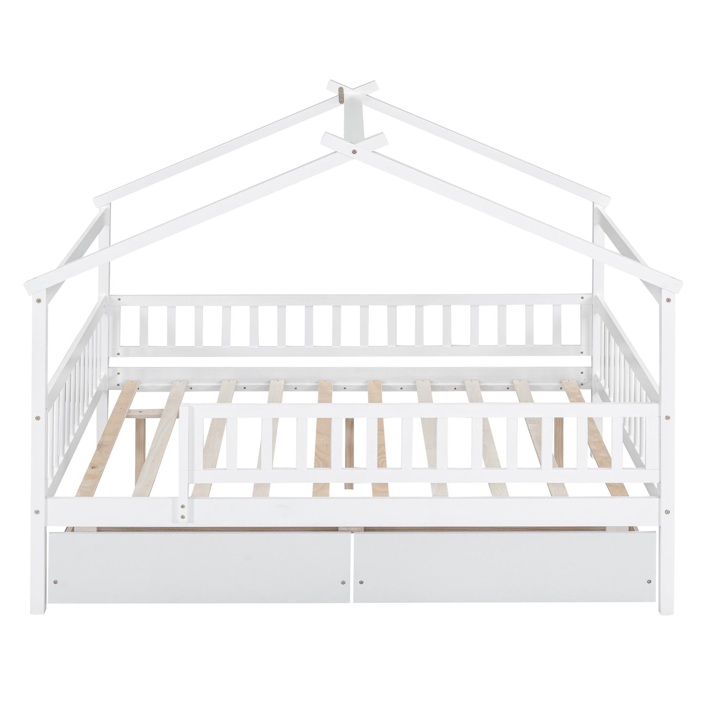 Full Size Wooden House Bed with Two Drawers