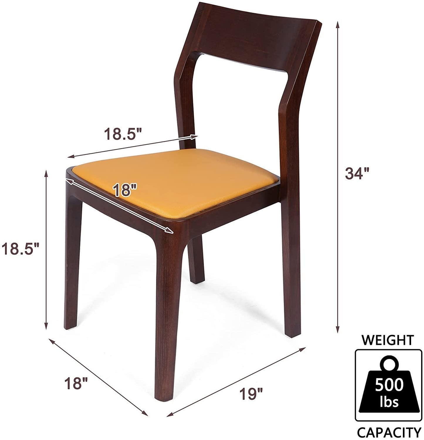 Set of 2 Dining Chair Mid Century Leather and Wood Chair for Living Room Kitchen Bedroom, High-end M