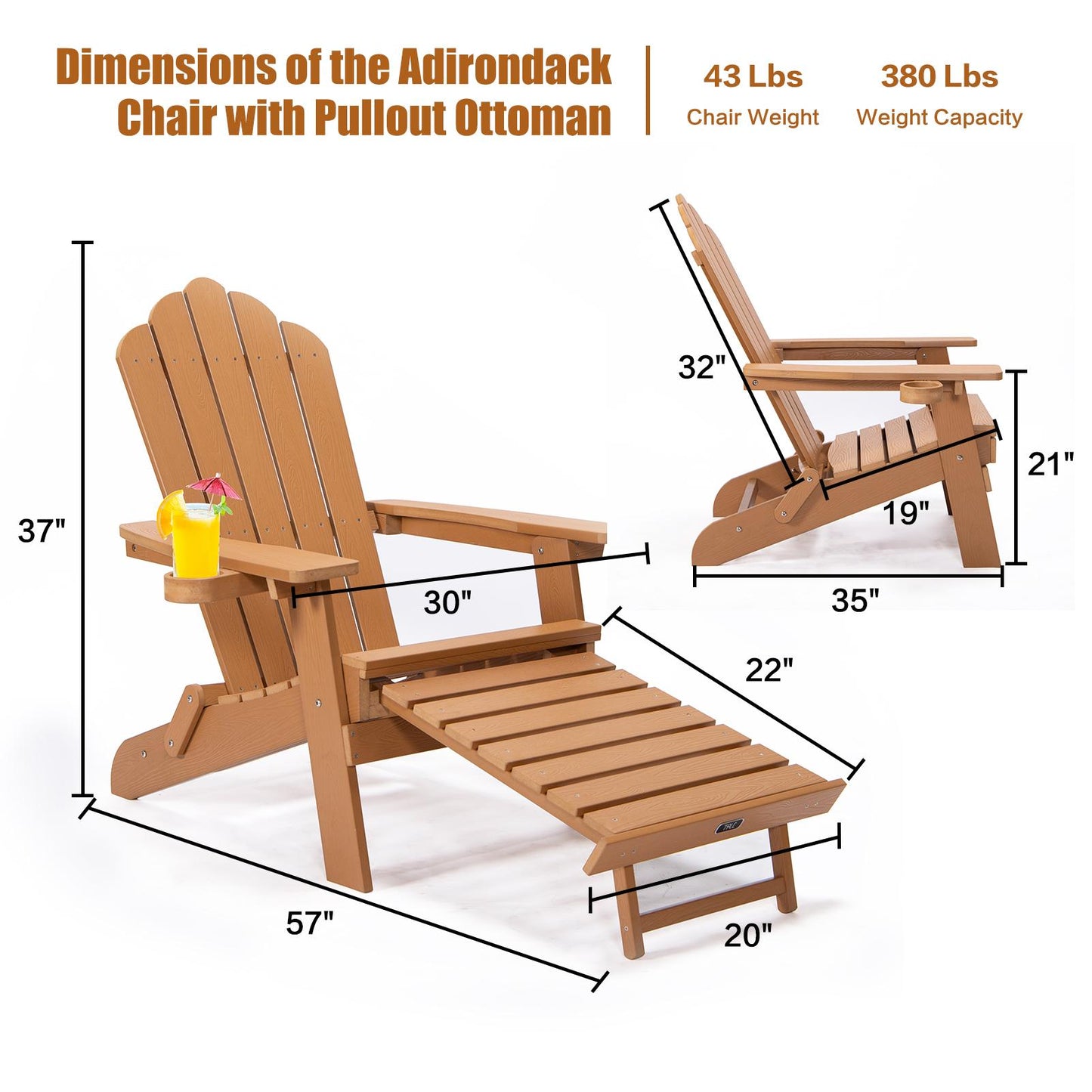 TALE Folding Adirondack Chair with Pullout Ottoman with Cup Holder, Oaversized, Poly Lumbe Ban on Amazon