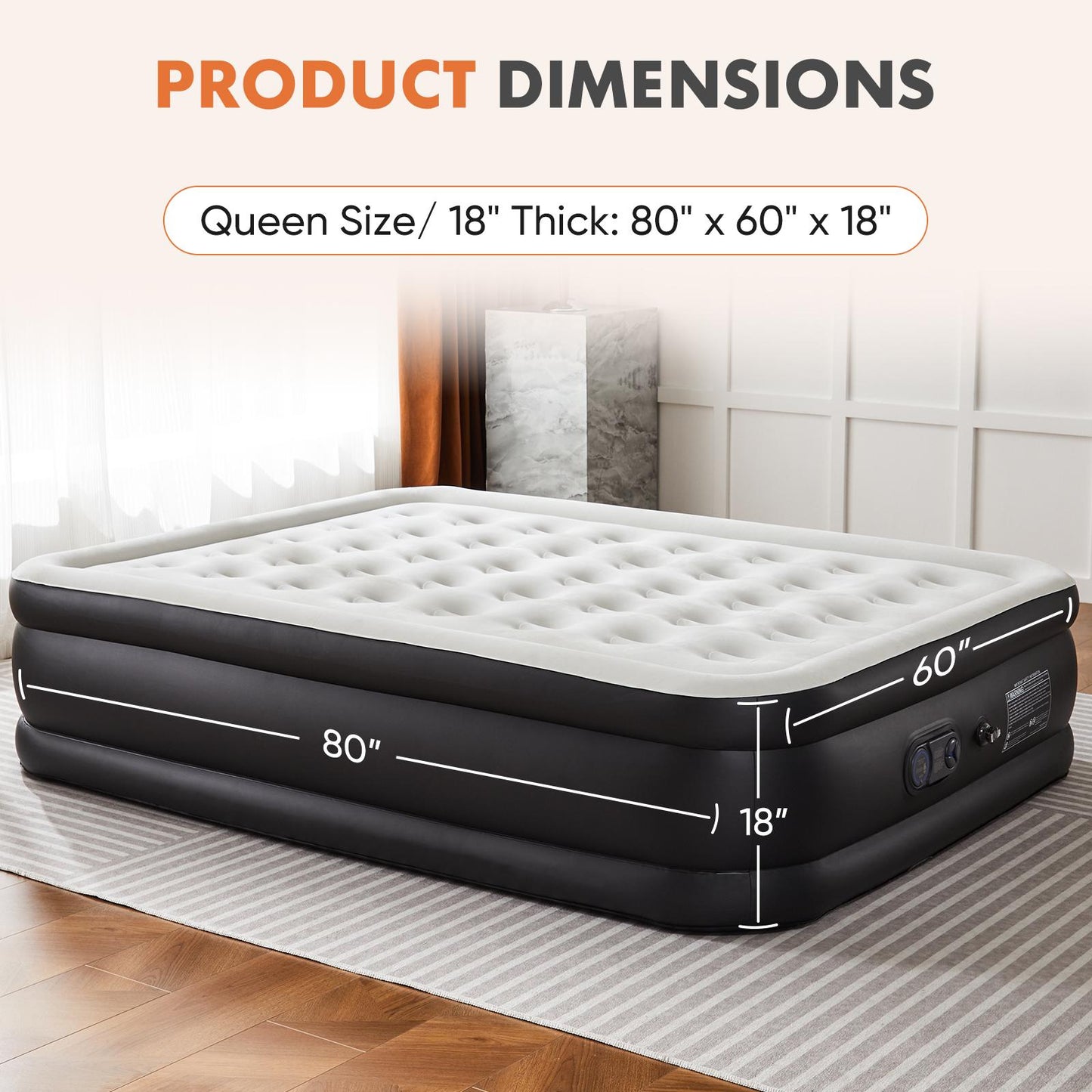 Air Mattress - 18" Inflatable Blow Up Mattress Airbed with Built-in High Capacity Pump, Double Height, Adjustable, Non-Slip Bottom Design