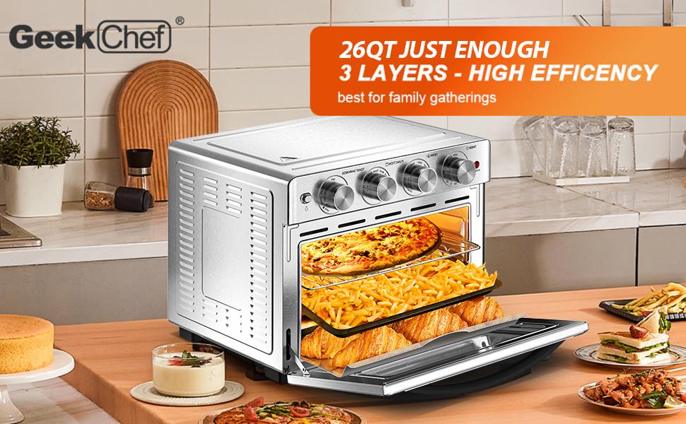 Geek Chef Air Fryer, 6 Slice 26QT/26L Air Fryer Fry Oil-Free, Oven Combo, Air Fryer Oven, Roast, Bake, Broil, Reheat, Convection Countertop Oven