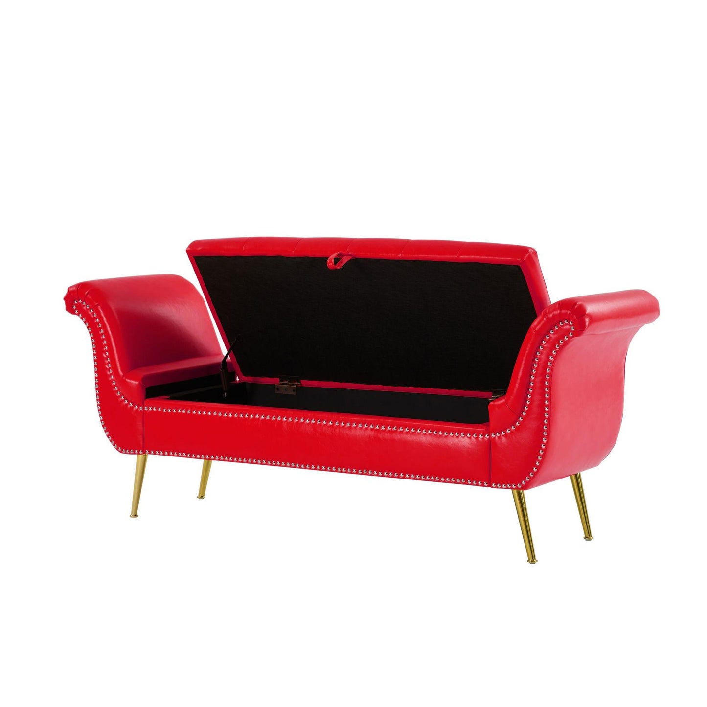 Sitting Bench PU Leather with Storage Space and 2 Pillows Hardware Feet