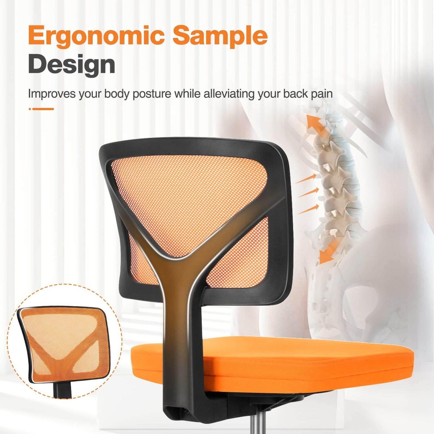 Armless Mesh Office Chair, Ergonomic Computer Desk Chair