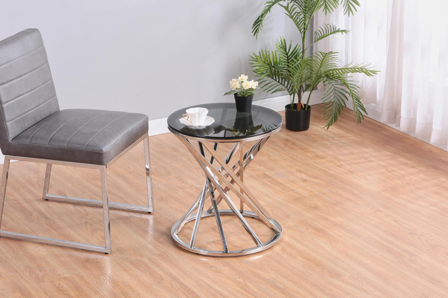Set of 1 Round Glass Top Side Table for Living Room