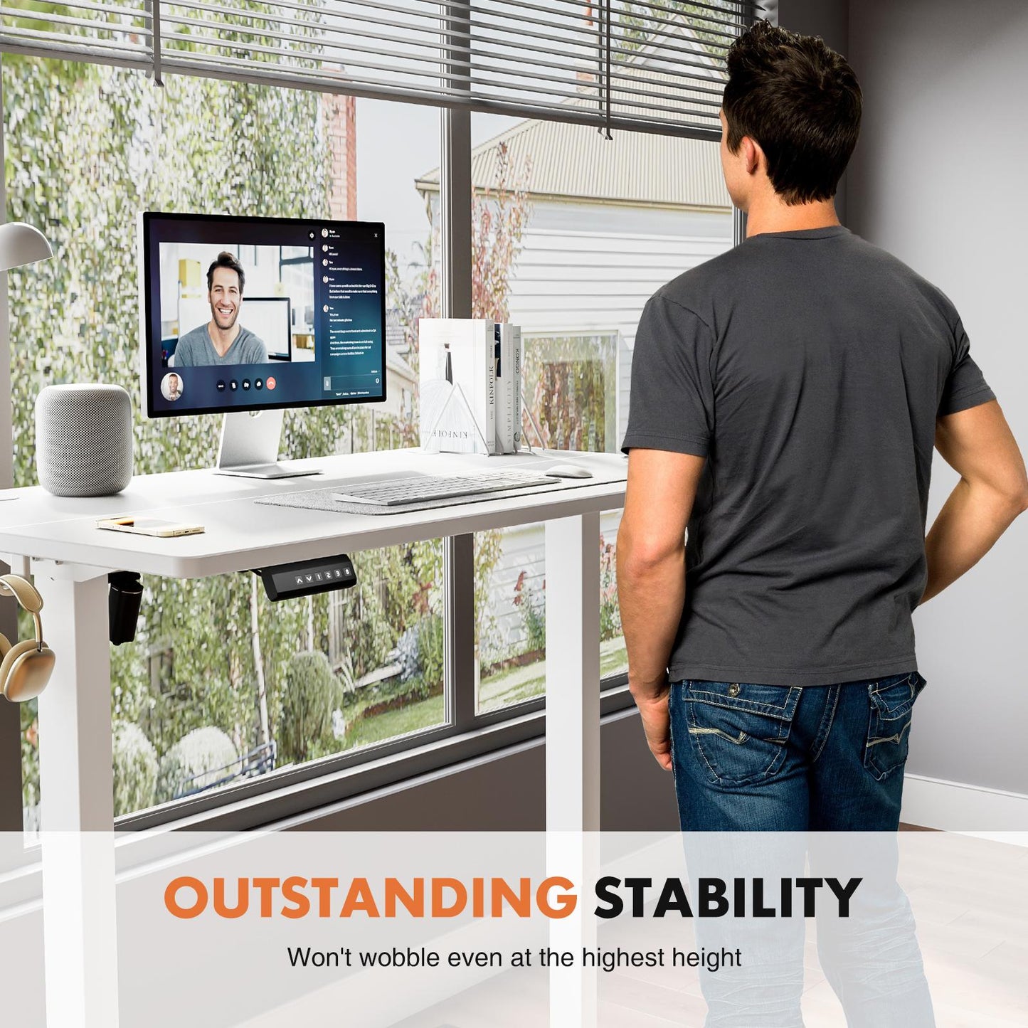 Ergonomic Height Adjustable Table with T-Shaped Metal Bracket Modern Computer Workstations