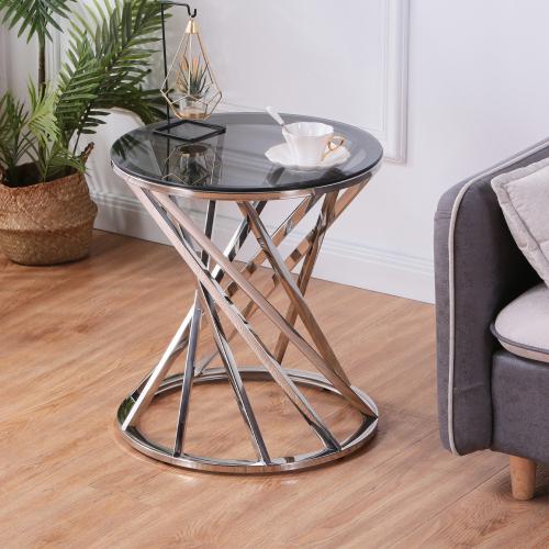 Set of 1 Round Glass Top Side Table for Living Room