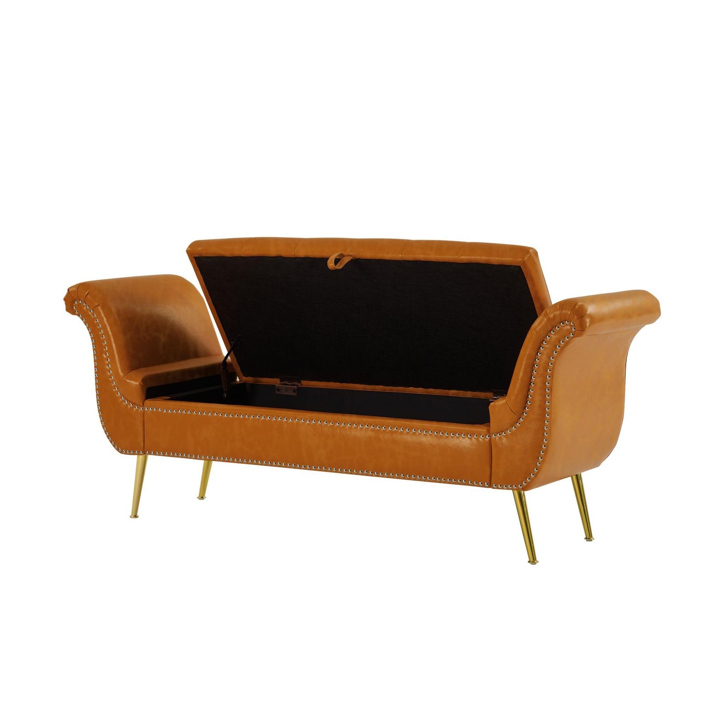Sitting Bench PU Leather with Storage Space and 2 Pillows Hardware Feet