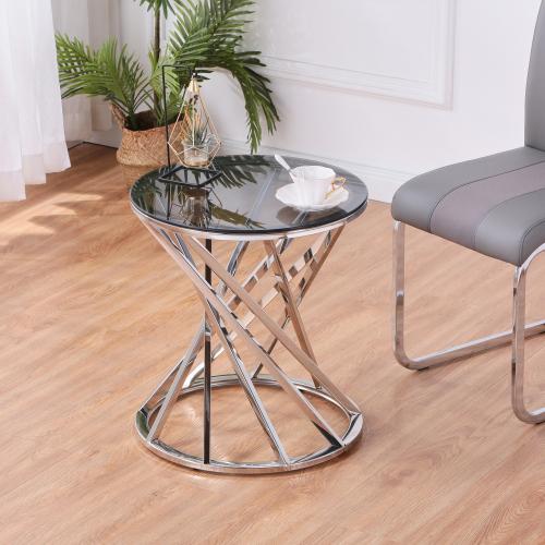 Set of 1 Round Glass Top Side Table for Living Room