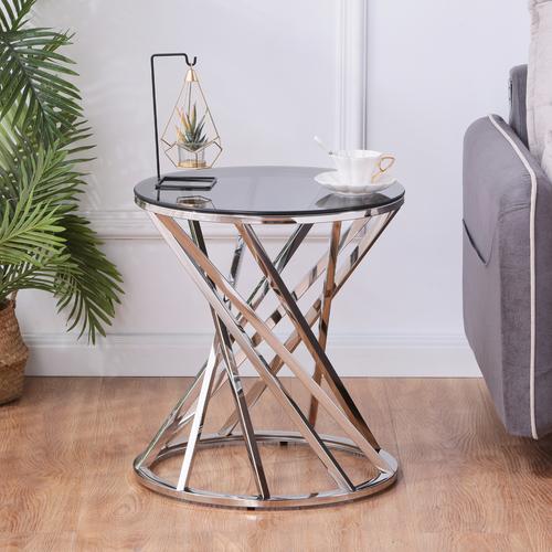 Set of 1 Round Glass Top Side Table for Living Room