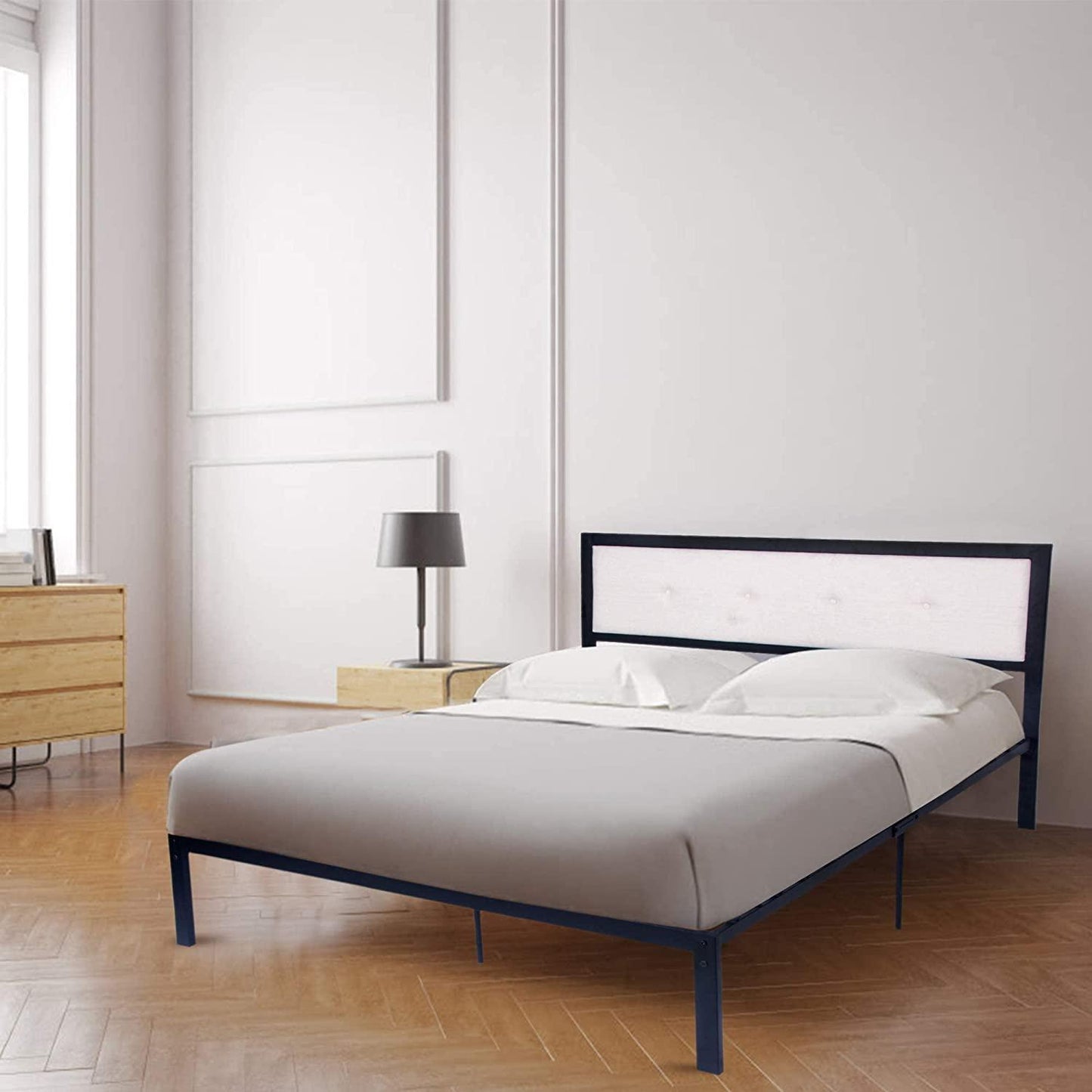 14 Inch Platform Modern Metal Bed Frame with Steel Slat and Headboard,Mattress Foundation,No Box Spr