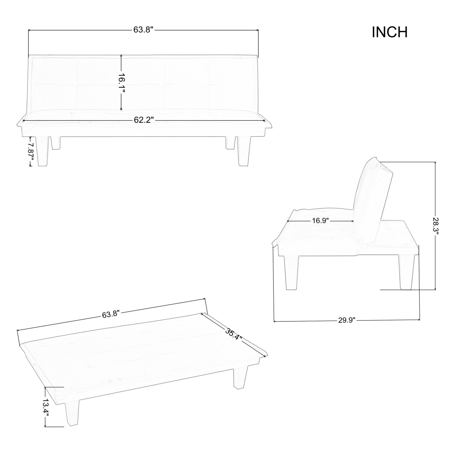 63.8” Futon Sofa bed