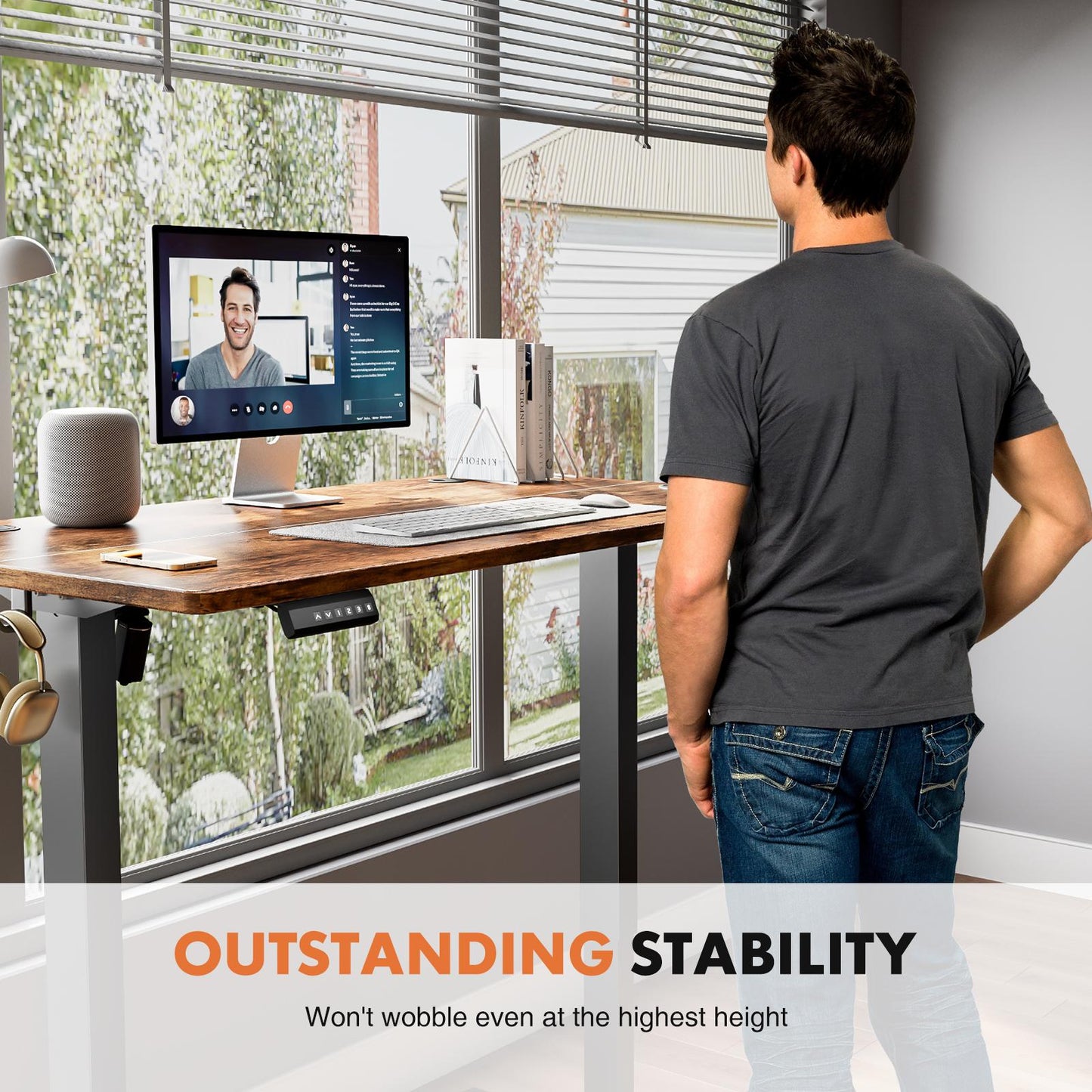 Ergonomic Height Adjustable Table with T-Shaped Metal Bracket Modern Computer Workstations