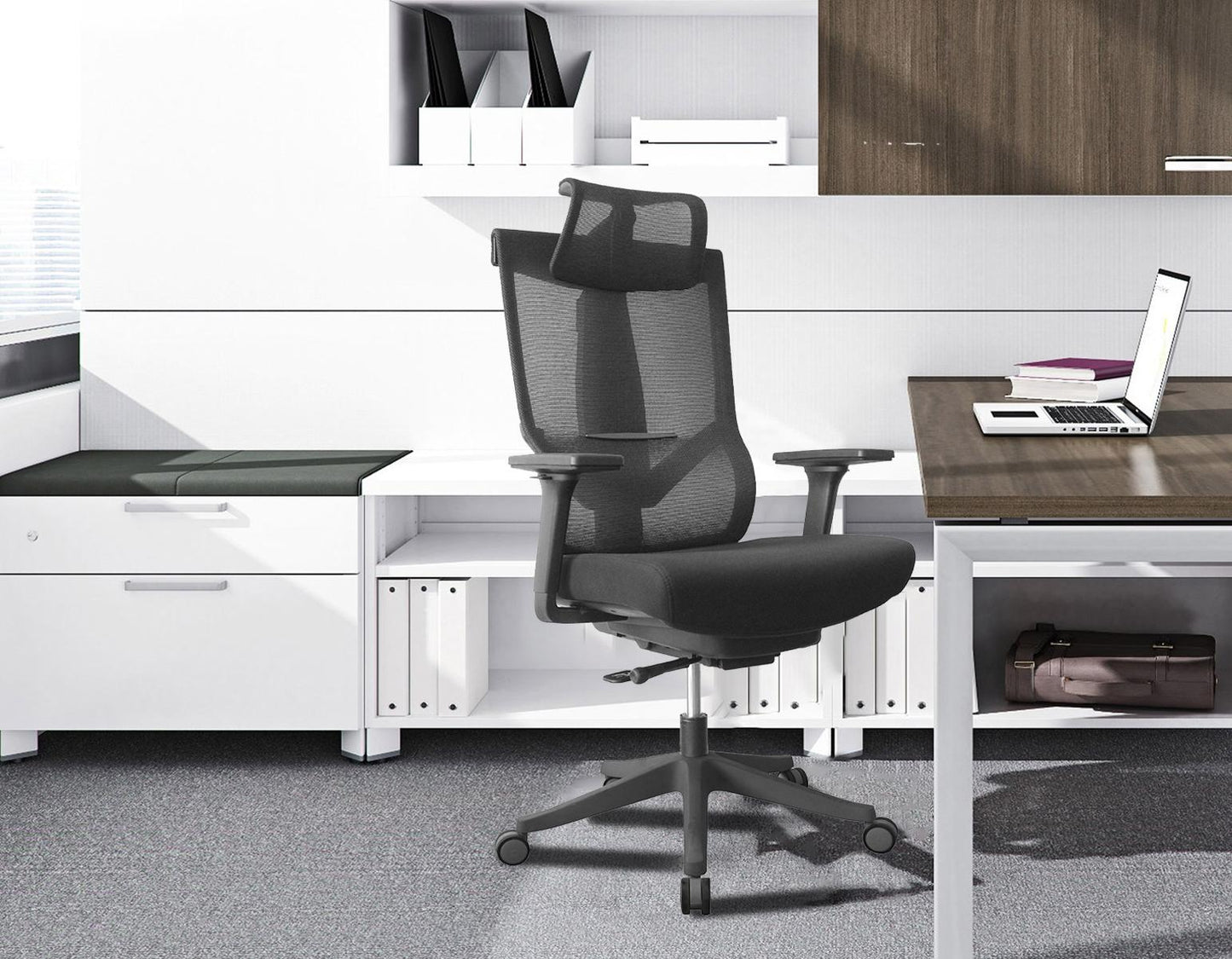 Excustive office chair with headrest and 2D armrest, chase back function with 7 gears adjustment, ti
