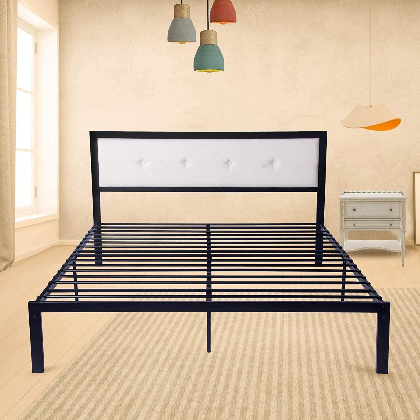 14 Inch Platform Modern Metal Bed Frame with Steel Slat and Headboard,Mattress Foundation,No Box Spr