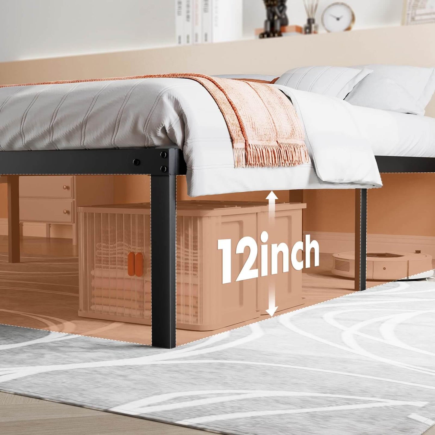 Bed Frame Metal Platform Bed Frame Mattress Foundation with Steel Slat Support