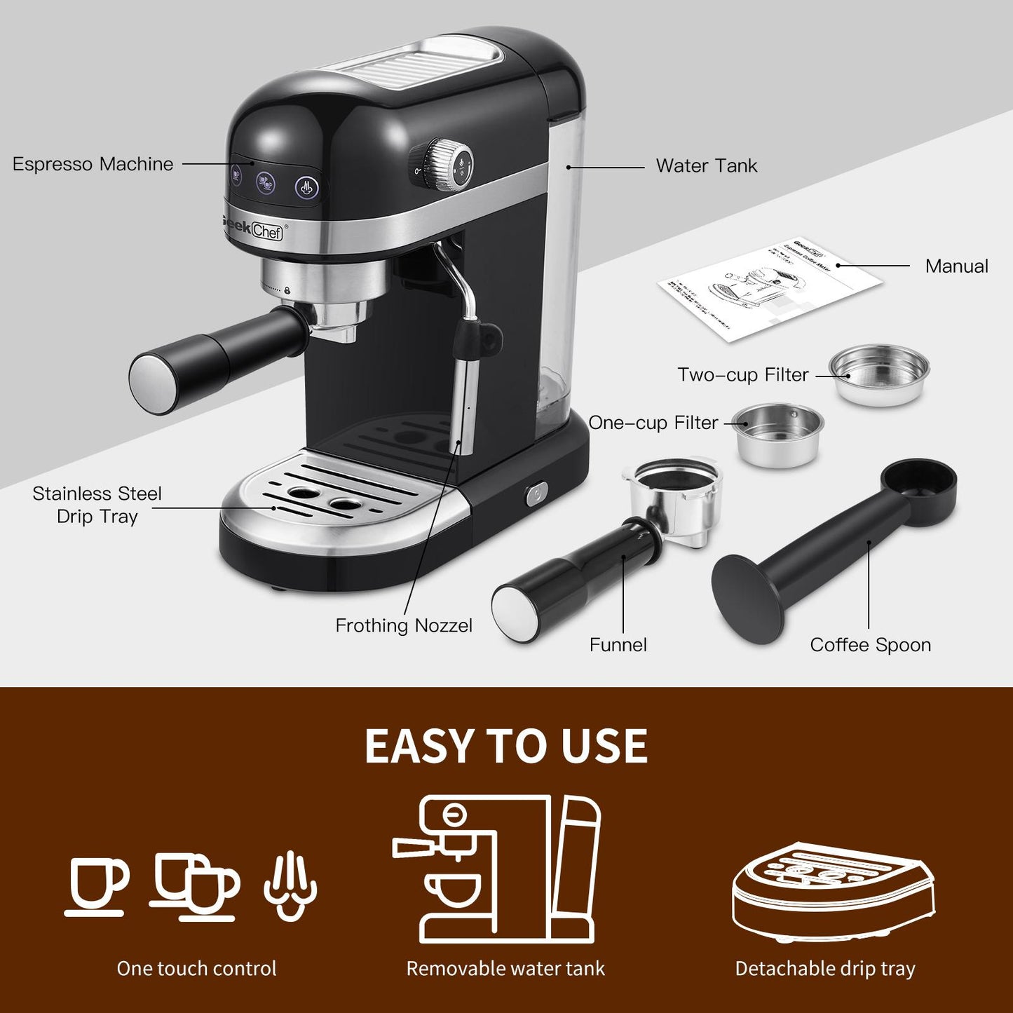 20 Bar Espresso Machine , 1350W，1.4 Ldetachable transparent water tank, Thermo block beating systeme Ban on Amazon