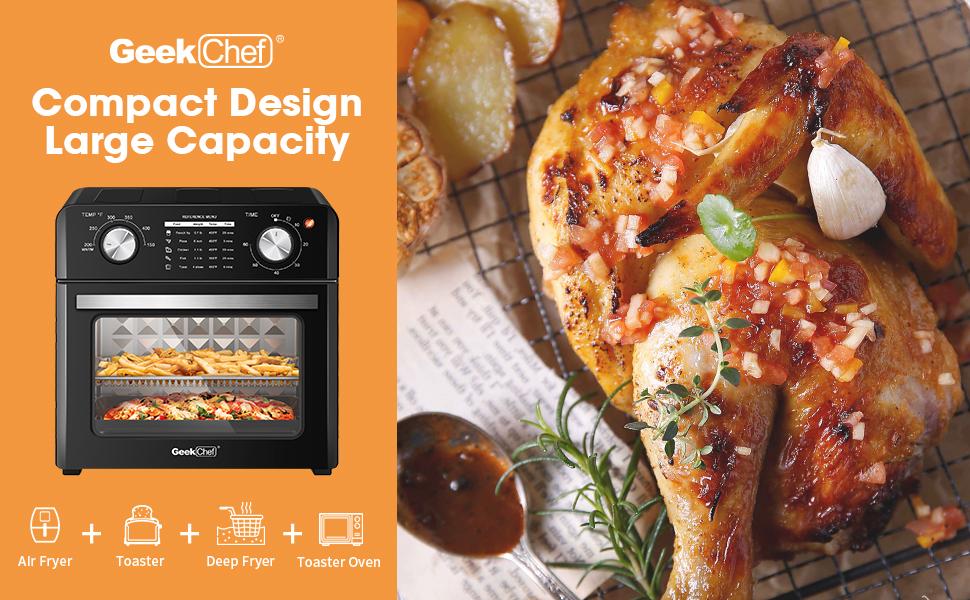 Geek Chef Air Fryer 10QT, Countertop Toaster Oven, 4 Slice Toaster Air Fryer Oven， Stainless Steel Ban on Amazon