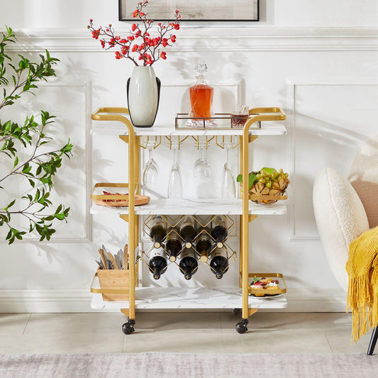 Drinks Trolley Cart with Rolling Wheels Luxury Hotel Serving Cart with Wine and Glass Holders Bar Carts for Home